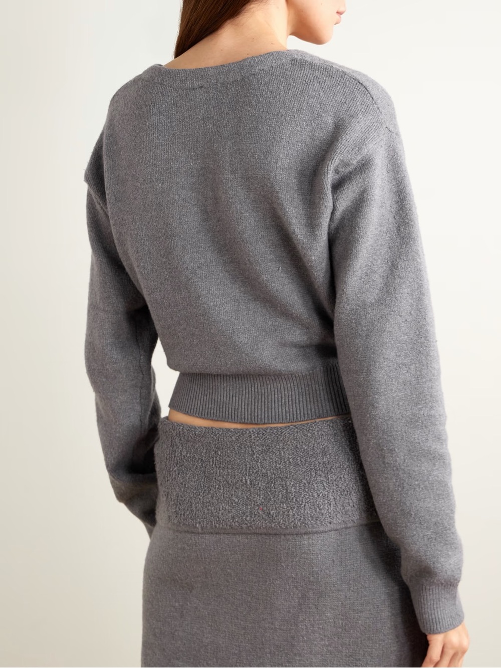 Skims Textured Knit Wrap crop cardigan Dark Heather Gray woman's size l/xl NWT - Picture 4 of 13
